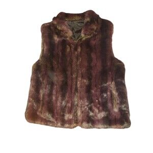 Womens Coaco New York Burgundy, Black Faux Fur Reversible Vest S